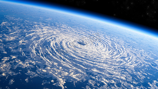 卫星看到风暴的风眼，热带风暴。飓风的形成。大气压。气象学。气候变化和全球变暖。破坏性的空气涡旋。3D渲染。台风