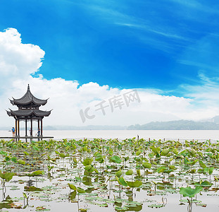 杭州古代摄影照片_古代馆在杭州湖上