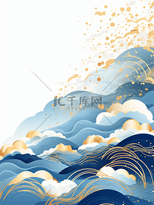 海浪手绘背景图片_描金中国风波浪背景12