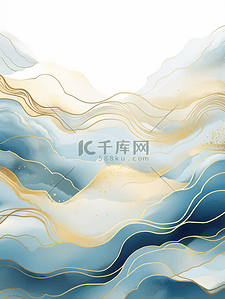 海浪手绘背景图片_描金中国风波浪背景14