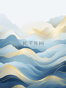 海浪手绘背景图片_描金中国风波浪背景8