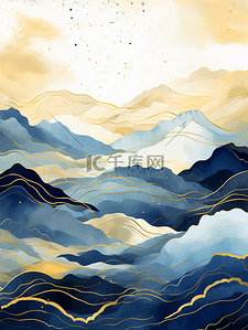 海浪手绘背景图片_描金中国风波浪背景11