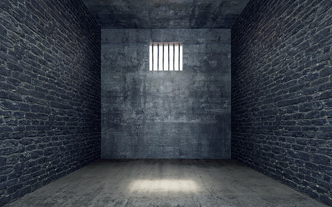 用光，透过铁栅栏的窗户照进来的监狱牢房 