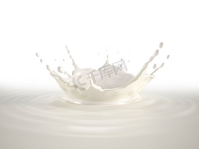 水波纹简笔画摄影照片_乳冠溅，溅在带有波纹的牛奶池中.