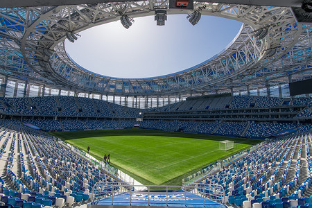 俄罗斯, 下诺夫哥罗德哥罗德-2018年4月16日: 下诺夫哥罗德哥罗德体育场的看法, 新建造的2018世界杯在俄罗斯的建筑