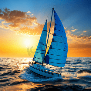 趣味摄影照片_夕阳下的帆船帆船、游艇、比赛的爱好