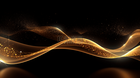魔幻背景图片_抽象矢量光泽金色透明波浪设计元素，带有闪光效果在暗色背景上。