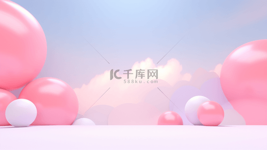 七彩几何背景图片_七彩C4D彩球电商展示台背景4