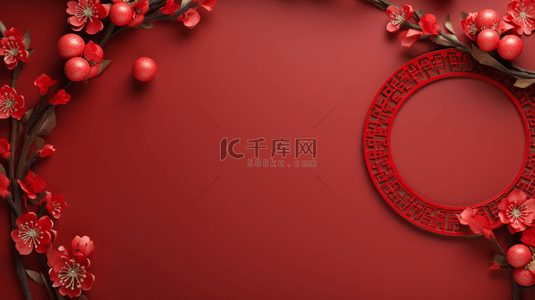 中国红鲜花装饰新年中秋背景4