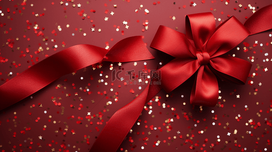 红色惊喜礼物背景图片_红色背景上的丝带交叉。