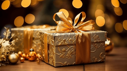 促销季节背景图片_金色圣诞节促销，附赠礼品盒