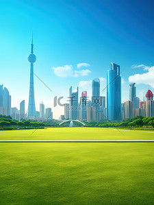现代公园背景图片_城市公园草地现代建筑蓝天背景1