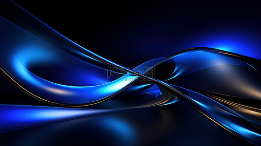 抽象平滑弯曲的线条蓝色黑色背景13