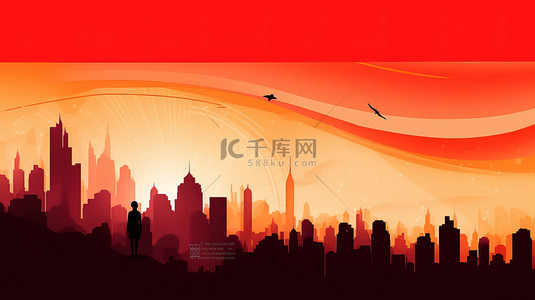 红色的城市轮廓国庆节喜庆背景1