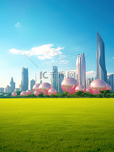 现代公园背景图片_城市公园草地现代建筑蓝天背景7