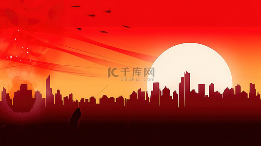 中国轮廓背景图片_红色的城市轮廓国庆节喜庆背景10