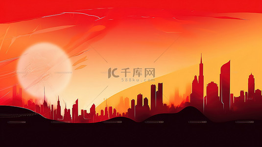中国轮廓背景图片_红色的城市轮廓国庆节喜庆背景4