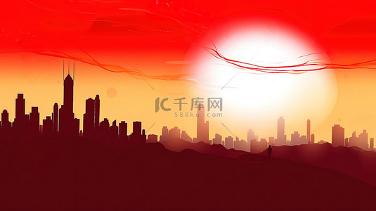 红色的城市轮廓国庆节喜庆背景9