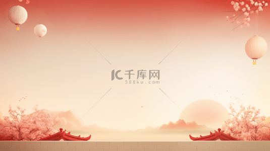 红红梅花背景图片_中国红简约立体中国风背景21