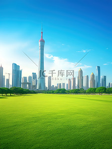 现代公园背景图片_城市公园草地现代建筑蓝天背景3