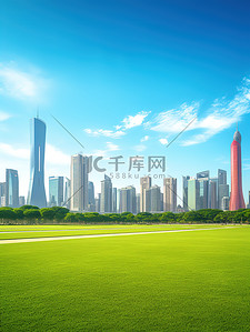 草地背景图片_城市公园草地现代建筑蓝天背景6