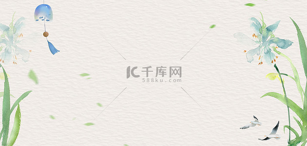 绿叶背景图片_秋分兰花风铃灰色清新banner