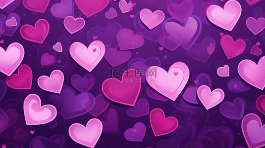 爱心幕布背景图片_矢量心形气泡图案紫色背景。