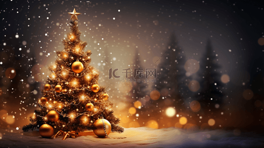 节日圣诞快乐背景图片_圣诞黄金树高级背景，祝你圣诞快乐。