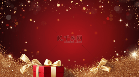 红色邀请背景图片_带有金色丝带的现代圣诞贺卡