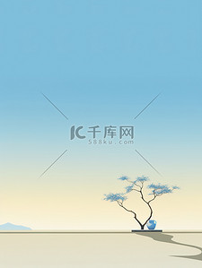 盆栽绘画背景图片_中国山水淡蓝色天空纯色背景13