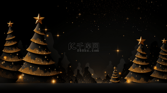 圣诞节背景图片_黑色圣诞背景，配有闪亮的树。