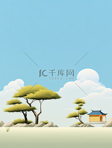 淡蓝色山水背景图片_中国山水淡蓝色天空纯色背景3