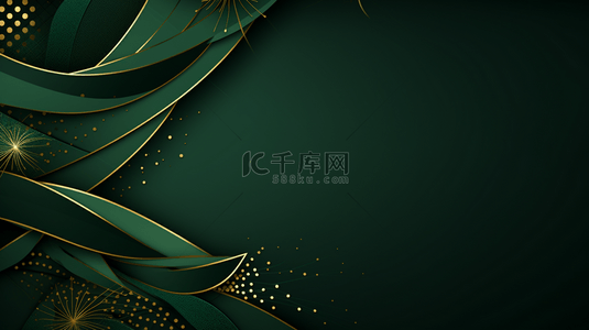 封面背景图片_豪华抽象几何背景，配有绿色叠加和金色条纹矢量插画。