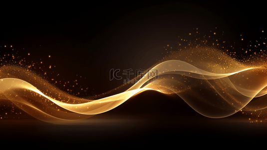 金色波浪在黑色背景上闪闪发光，抽象的矢量闪亮金色波浪设计元素。