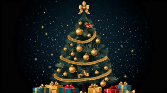 冬季的树背景图片_黑色圣诞背景，配有闪亮的树。