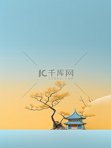 中国山水淡蓝色天空纯色背景19