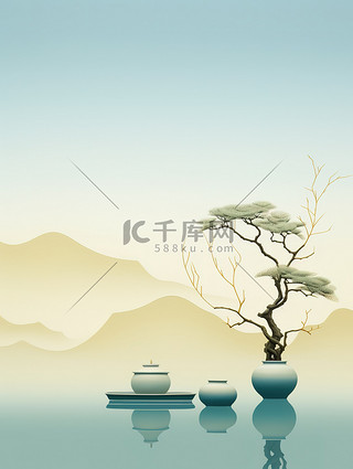 中国山水淡蓝色天空纯色背景5