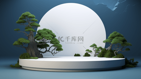 C4D月亮石山青松电商展示台背景2