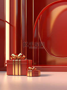 金色和银色的礼盒红色背景5