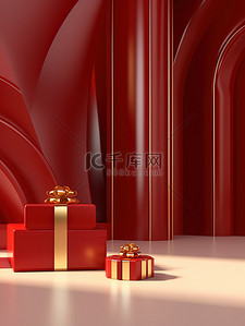 优雅背景图片_金色和银色的礼盒红色背景10