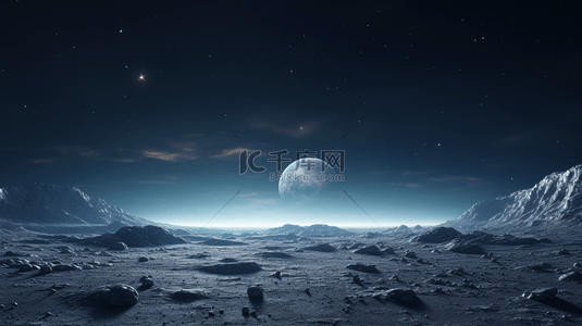 沙漠夜空背景图片_宇宙戈壁夜空上月球科技感背景16