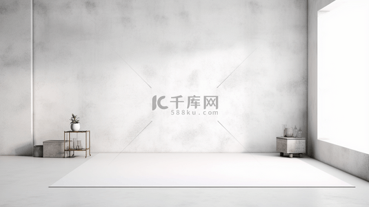 作品展示背景图片_室内工作室背景，模糊了的墙面阴影植物抽象，灰色水泥模型空桌子带有白色阳光效果反射背景，提供空白的空间用于产品展示。