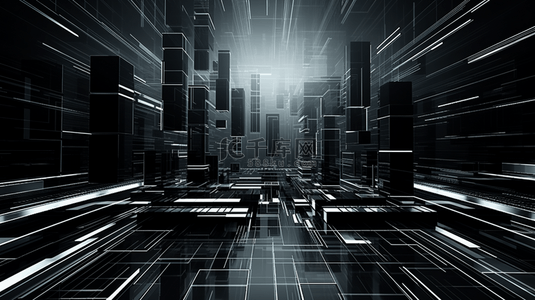黑网格背景图片_未来主义六边形展示网格，未来蜂窝概念数码技术流大数据可视化，3D渲染。