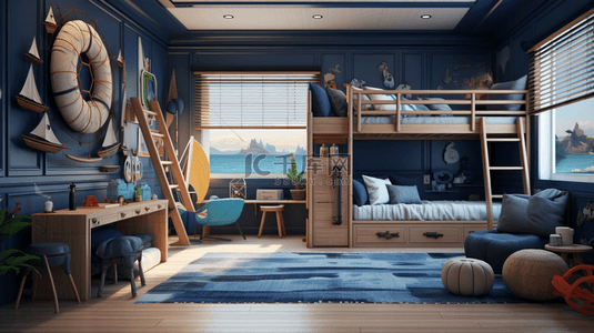 蓝色海洋主题儿童卧室背景4