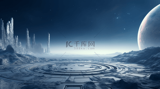 月亮动图背景图片_宇宙月亮下广阔戈壁地板展示台背景6