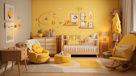 黄色活力主题儿童房间背景1