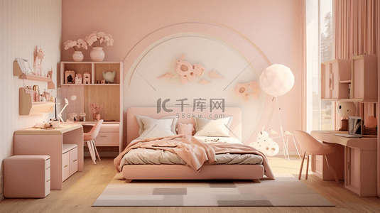 粉色小公主风儿童卧室背景1