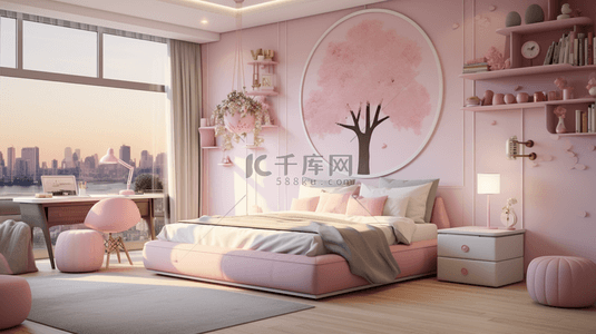 粉色房间背景图片_粉色小公主风儿童卧室背景3
