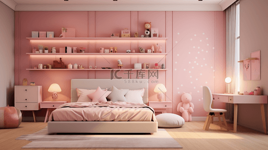 粉色小公主风儿童卧室背景2