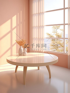 桌子背景图片_浅粉色房间简约桌子阳光光影2